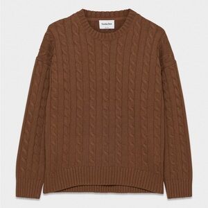 Sunday Best Peggy Cable Knit Merino Wool Organic Cotton Sweater Chocolate Brown